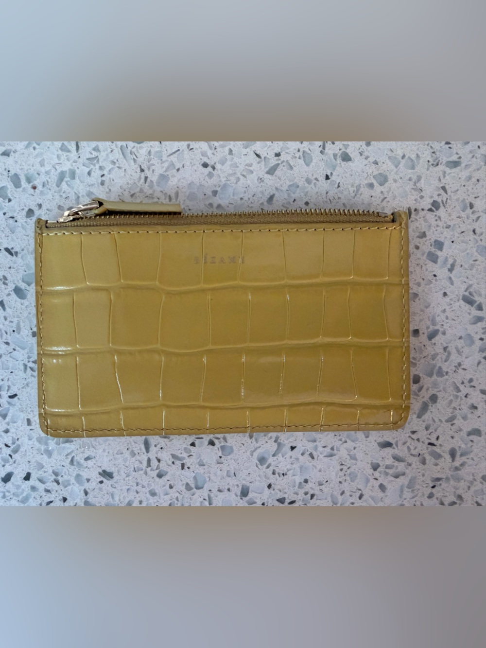 Sezane Mustard Croc-Embossed Zip Card Wallet
